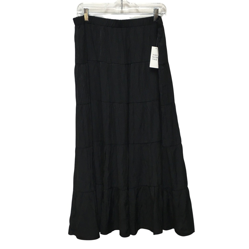 And Now This Tiered Maxi Skirt Women's XLarge Black Boho Cottagecore Minimalist